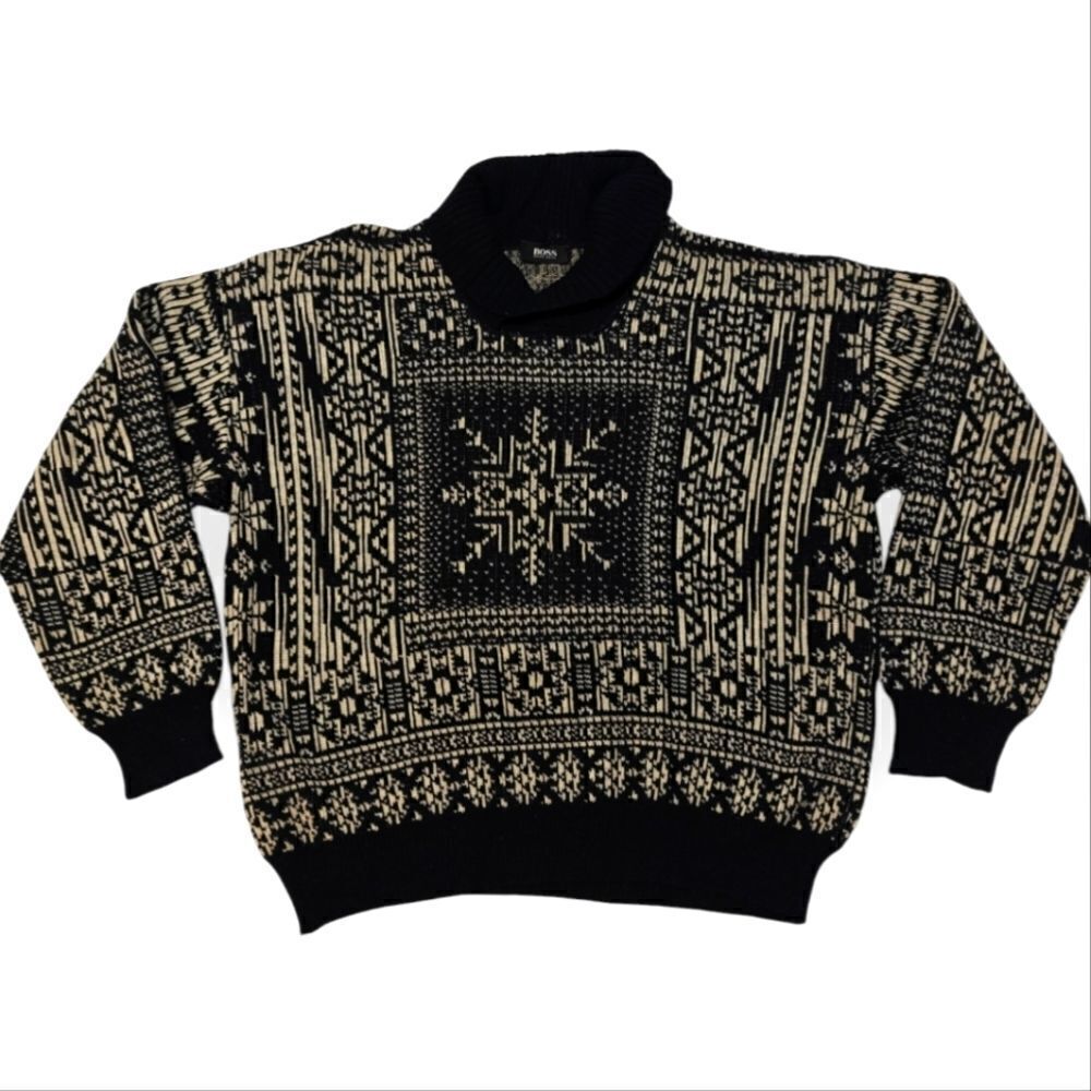 VTG 1990s HUGO BOSS ITALY NORWEGIAN FAIR ISLE WOOL SWEATER SIZE L